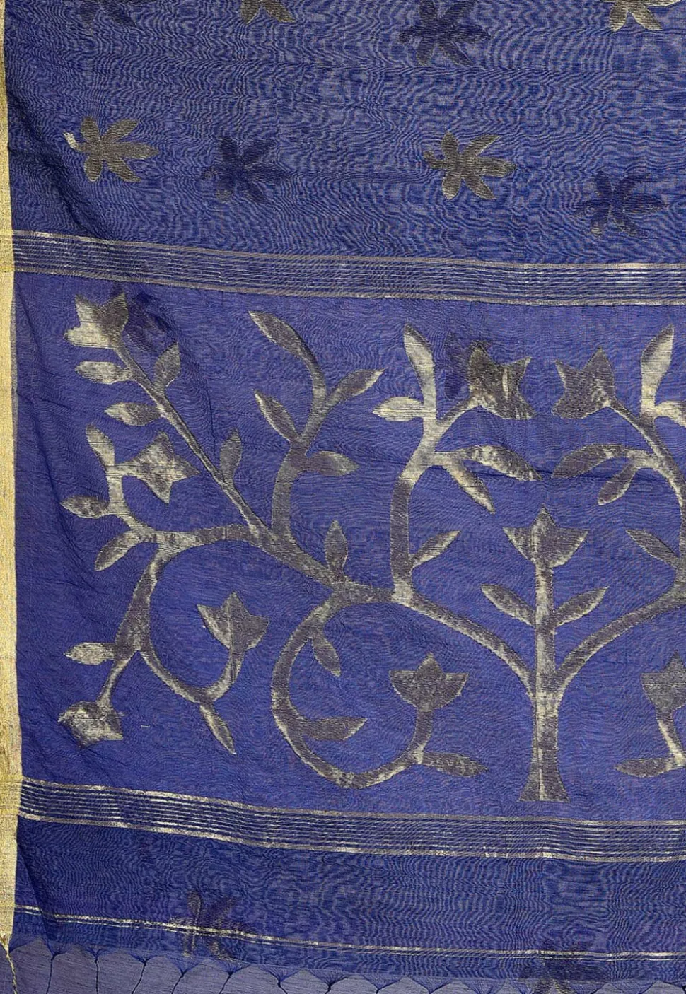 Handloom Cotton Silk Jamdani Saree in Navy Blue