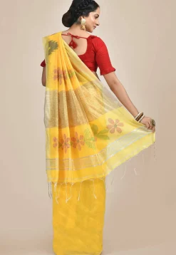 Handloom Cotton Silk Jamdani Saree in Yellow
