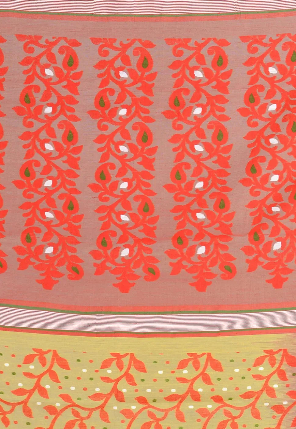 Handloom Cotton Silk Jamdani Saree in Yellow and Red