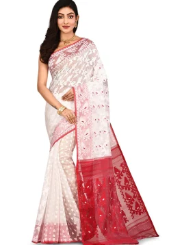 Handloom Cotton Silk Jamdani Saree in White