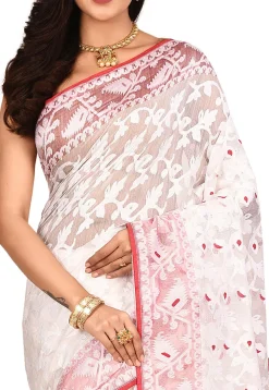 Handloom Cotton Silk Jamdani Saree in White