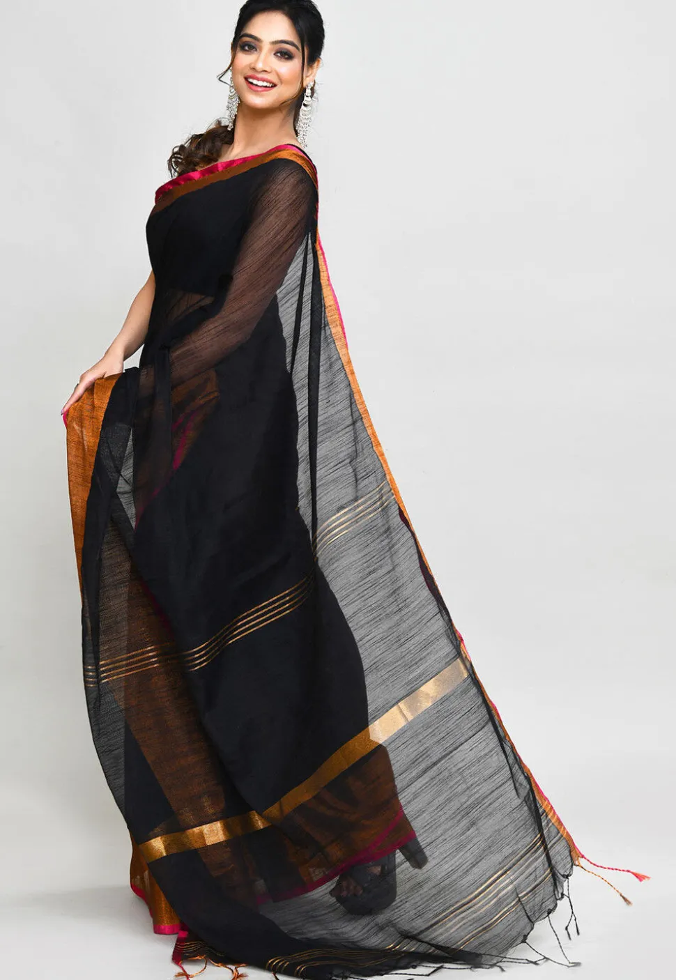 Handloom Cotton Silk Saree in Black