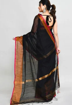 Handloom Cotton Silk Saree in Black