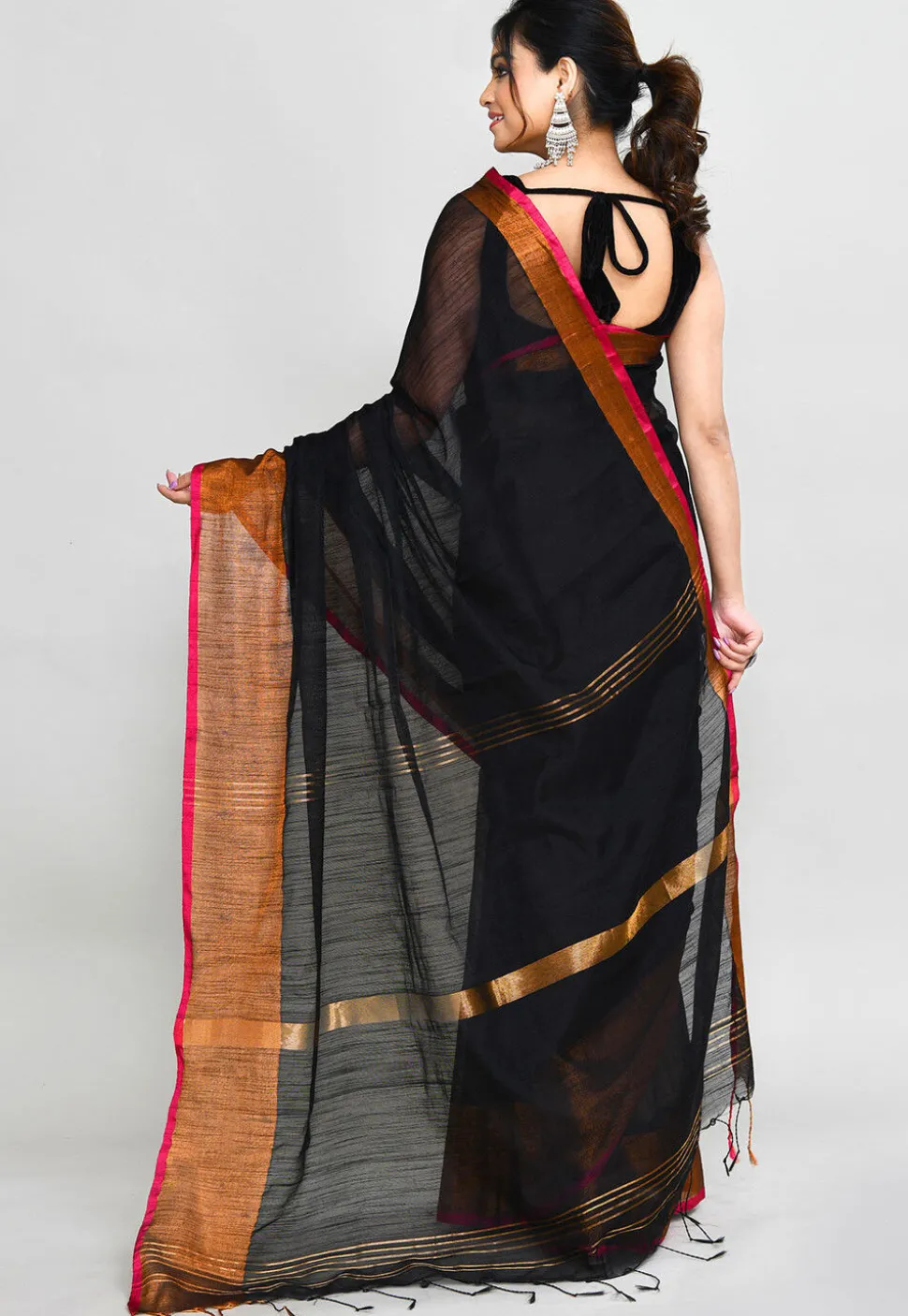 Handloom Cotton Silk Saree in Black