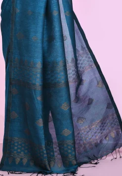Handloom Cotton Silk Saree in Teal Blue