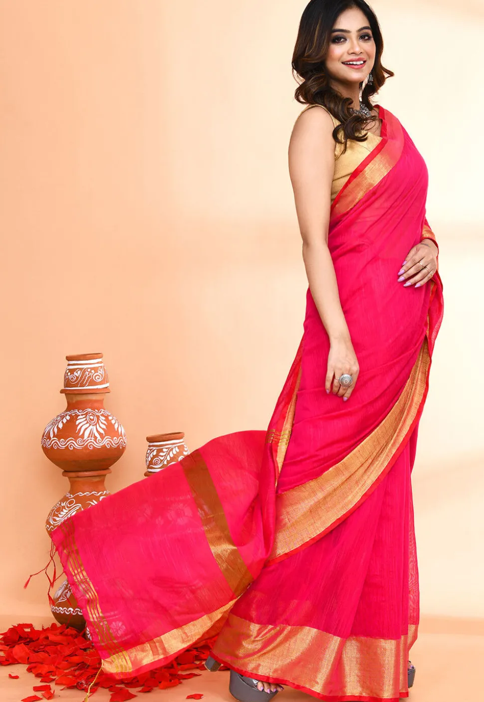 Handloom Cotton Silk Saree in Fuchsia
