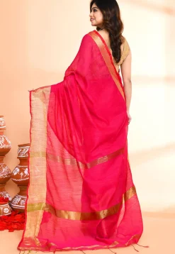 Handloom Cotton Silk Saree in Fuchsia