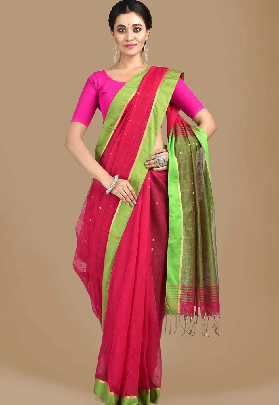 Handloom Cotton Silk Saree in Fuchsia