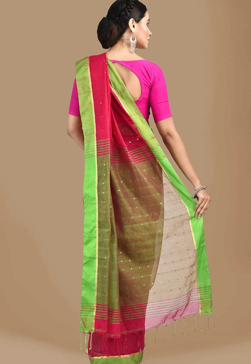 Handloom Cotton Silk Saree in Fuchsia