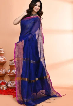 Handloom Cotton Silk Saree in Royal Blue