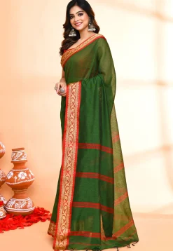 Handloom Cotton Silk Saree in Green