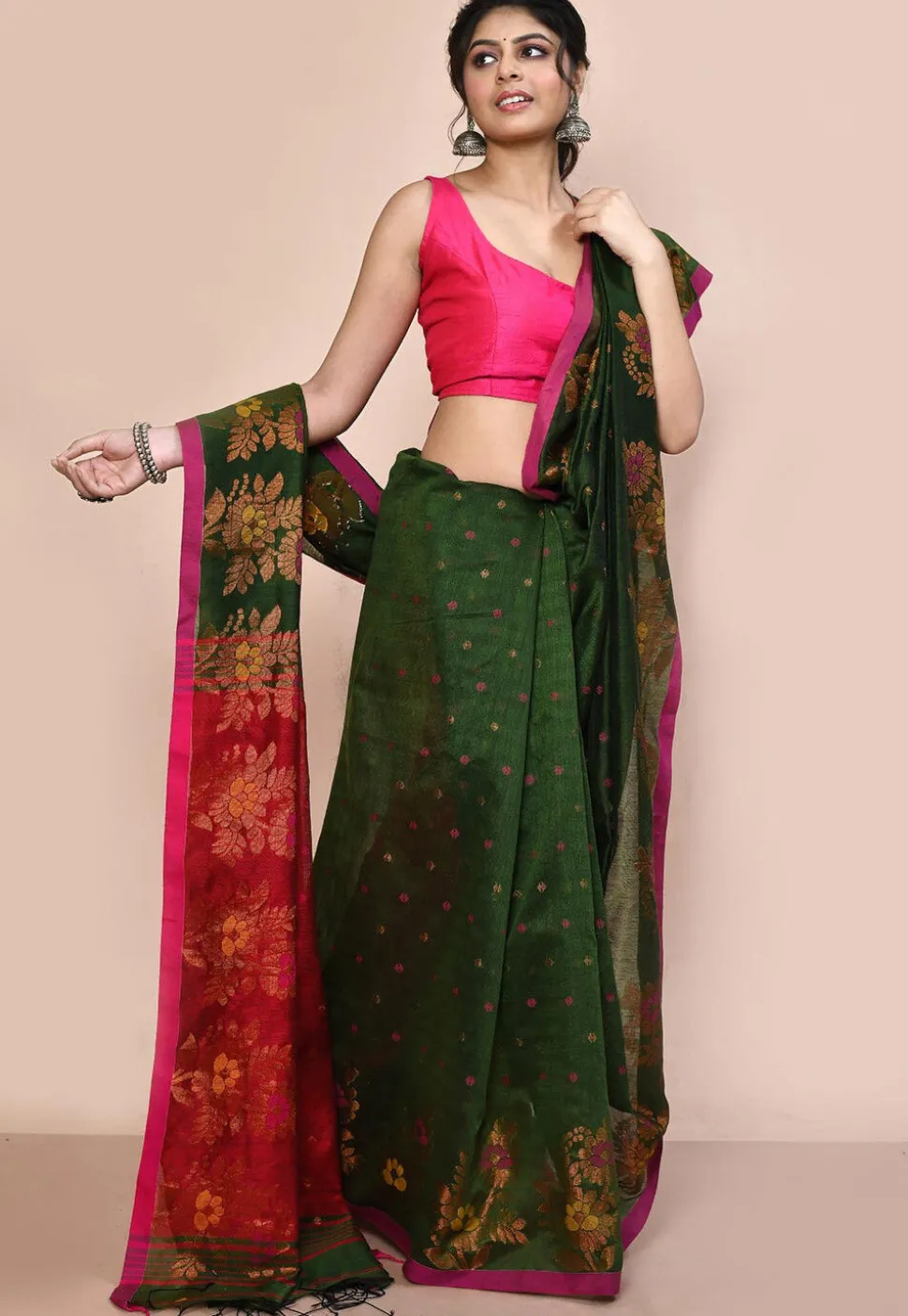 Handloom Cotton Silk Saree in Green