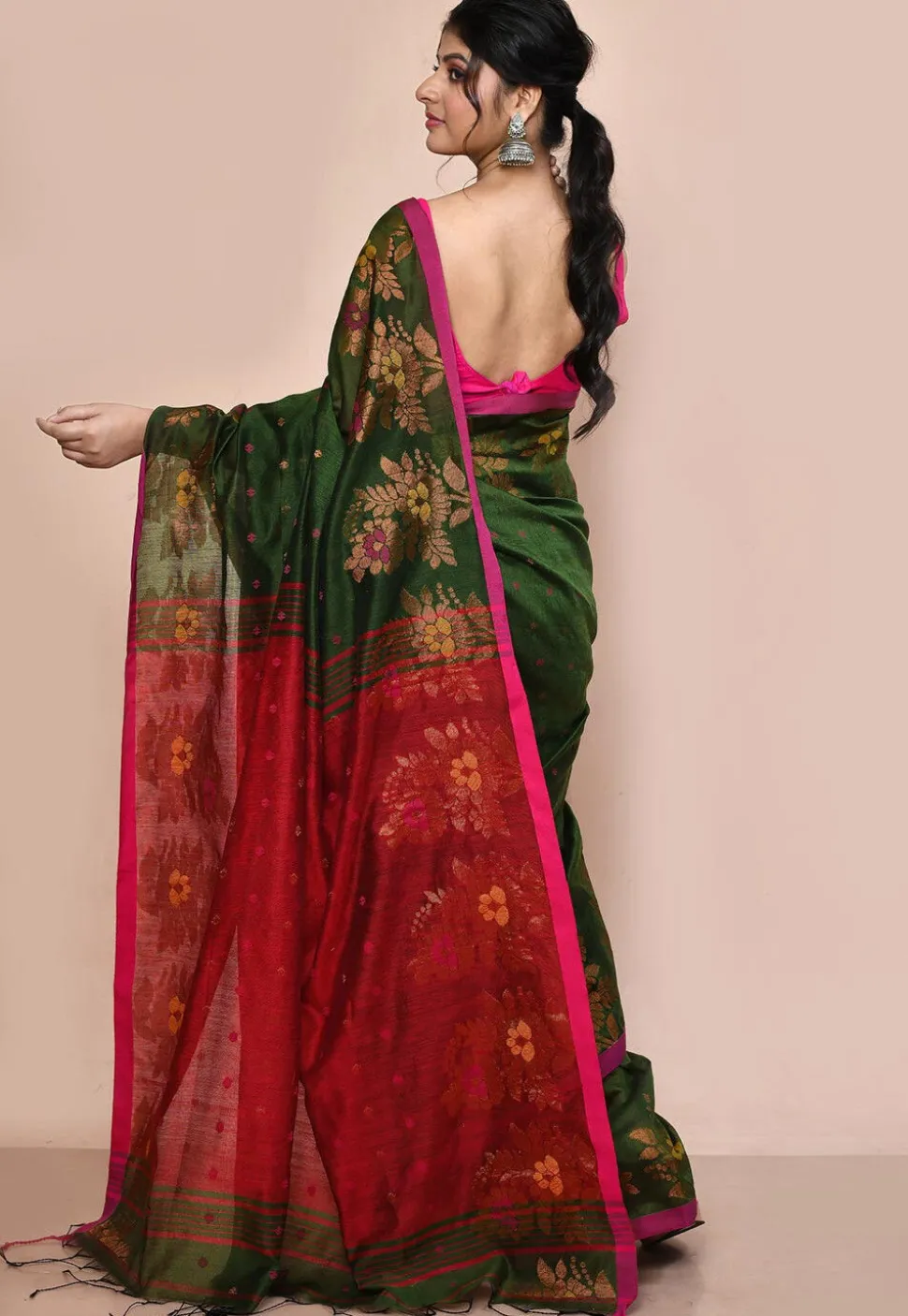 Handloom Cotton Silk Saree in Green