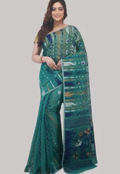 Handloom Cotton Silk Saree in Teal Blue