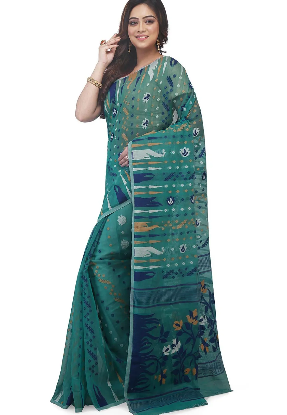 Handloom Cotton Silk Saree in Teal Blue