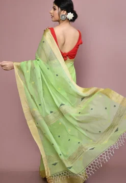 Handloom Cotton Silk Saree in Light Green