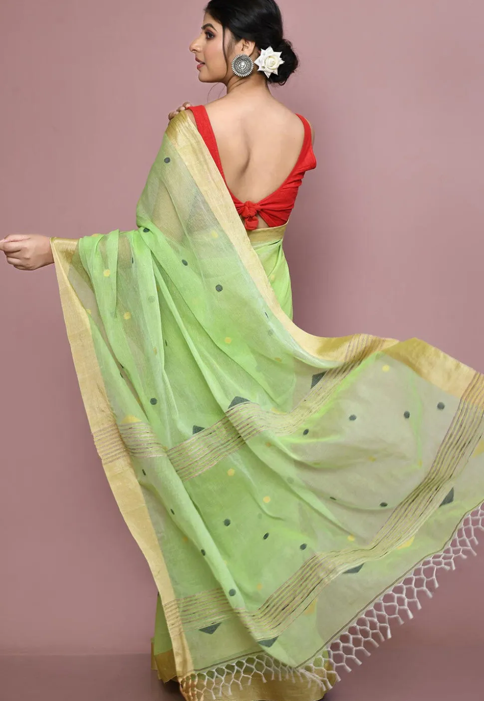 Handloom Cotton Silk Saree in Light Green