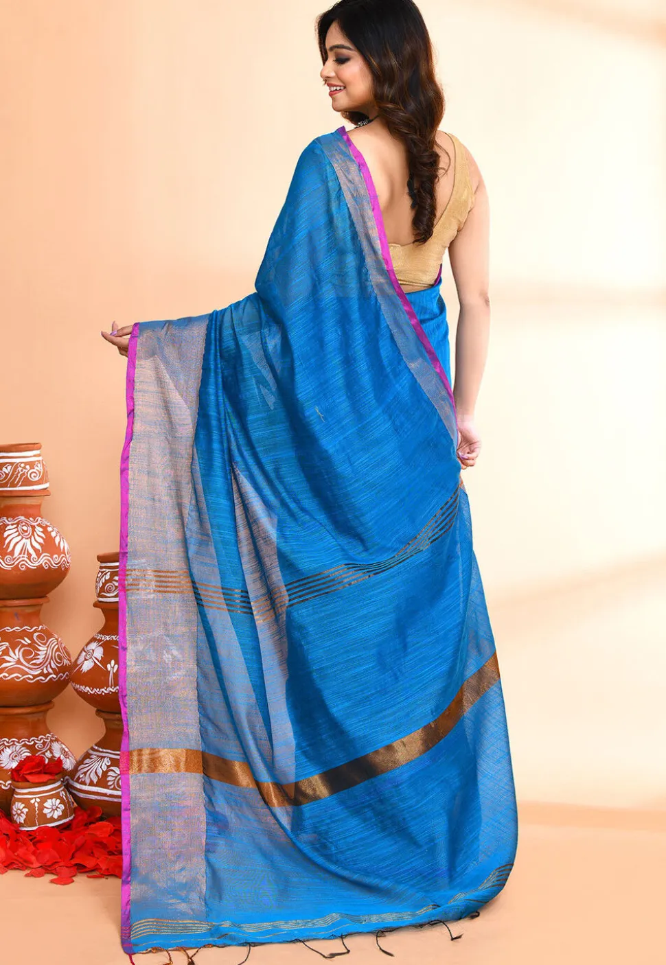 Handloom Cotton Silk Saree in Blue