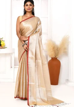 Handloom Cotton Silk Saree in Light Beige