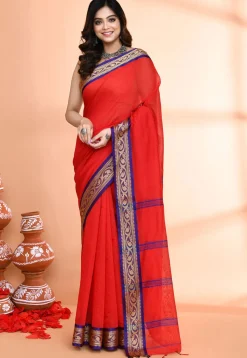 Handloom Cotton Silk Saree in Red