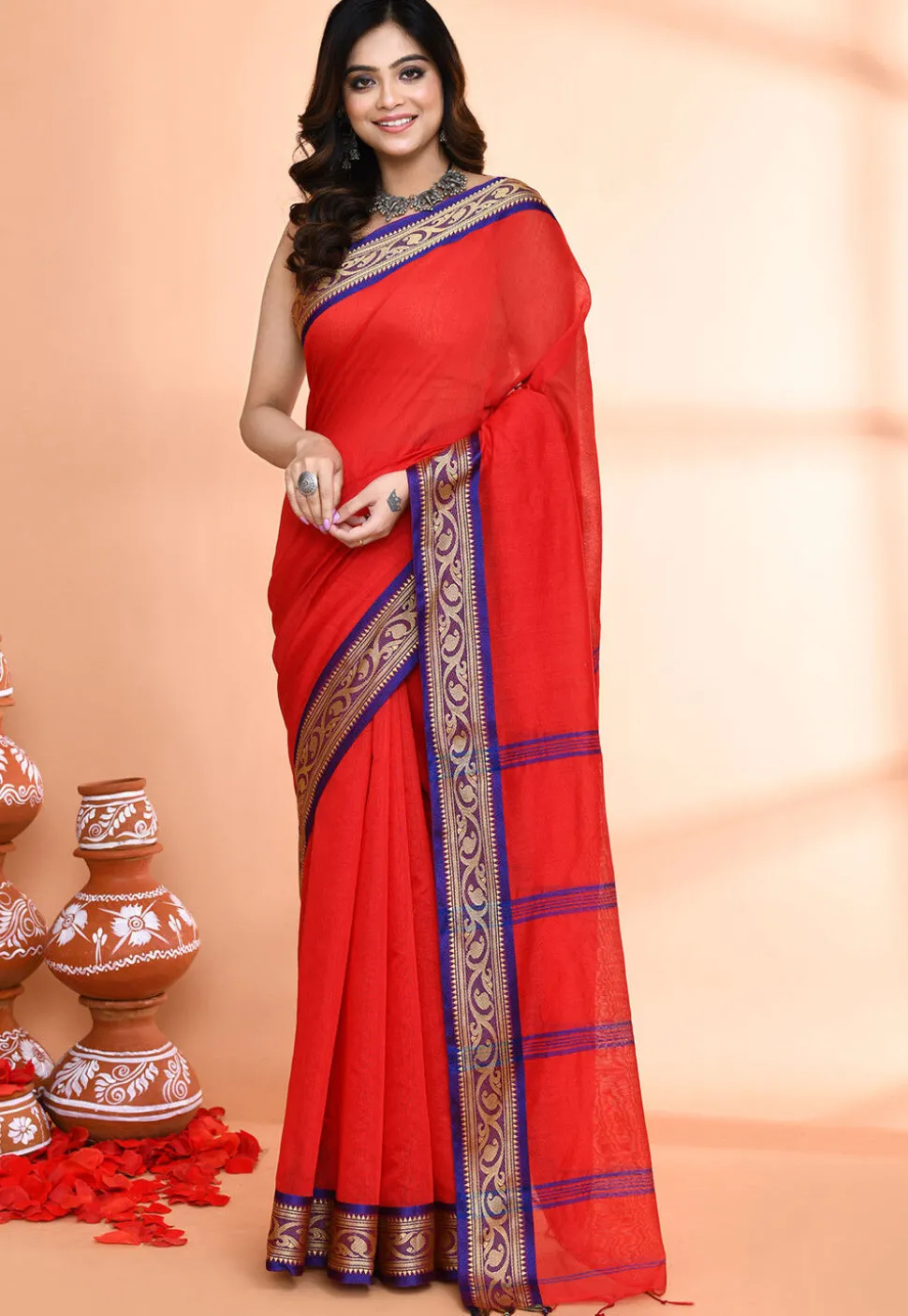 Handloom Cotton Silk Saree in Red