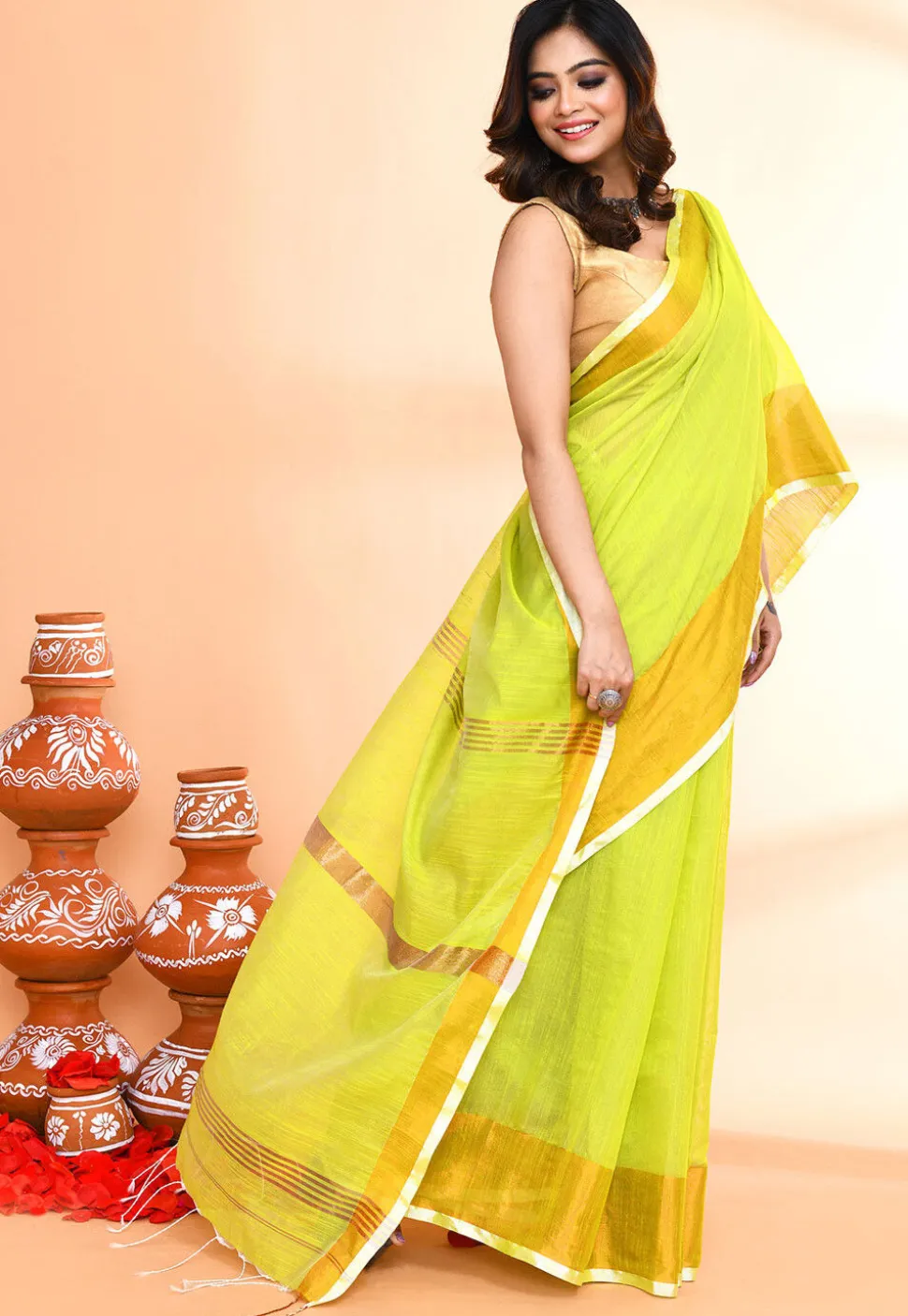 Handloom Cotton Silk Saree in Green