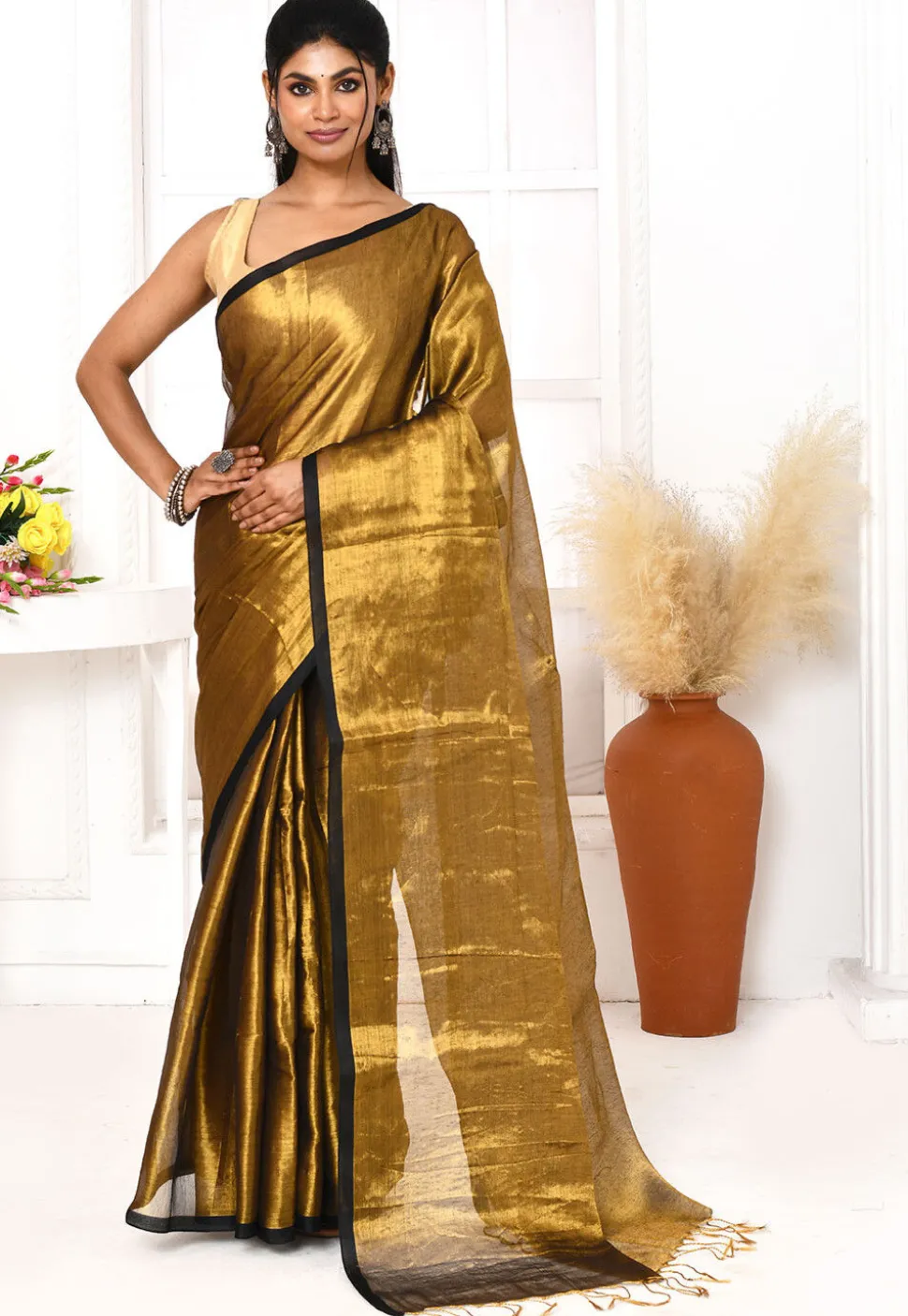 Handloom Cotton Silk Saree in Golden