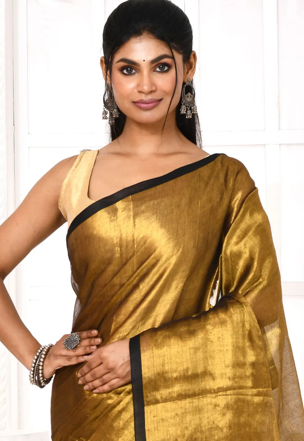 Handloom Cotton Silk Saree in Golden