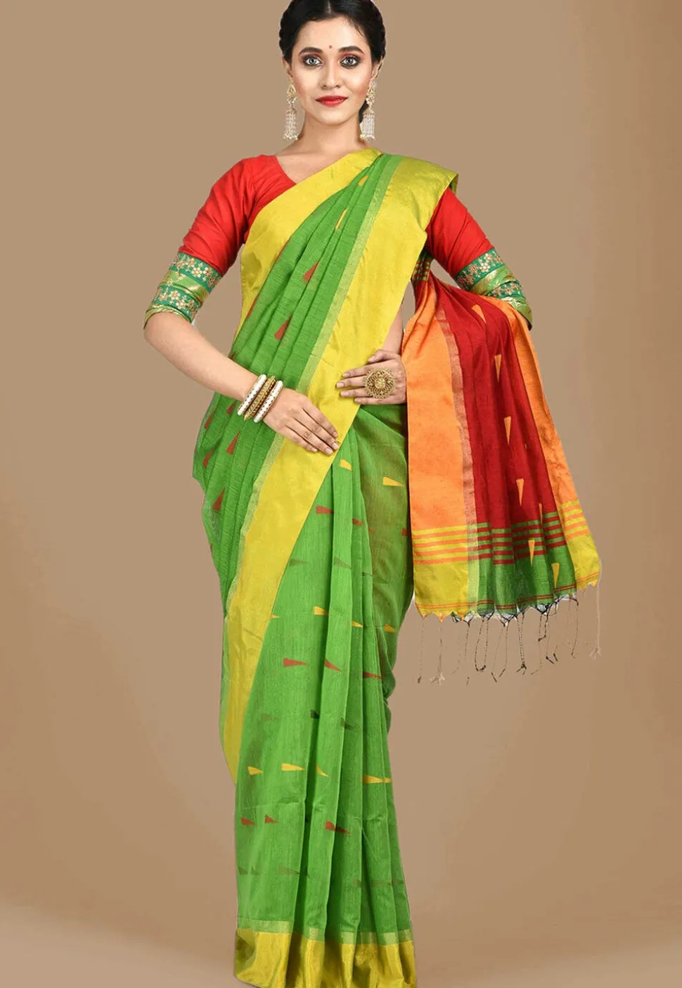 Handloom Cotton Silk Saree in Light Green