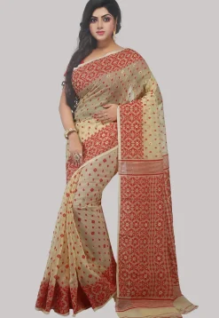 Handloom Cotton Silk Saree in Light Beige