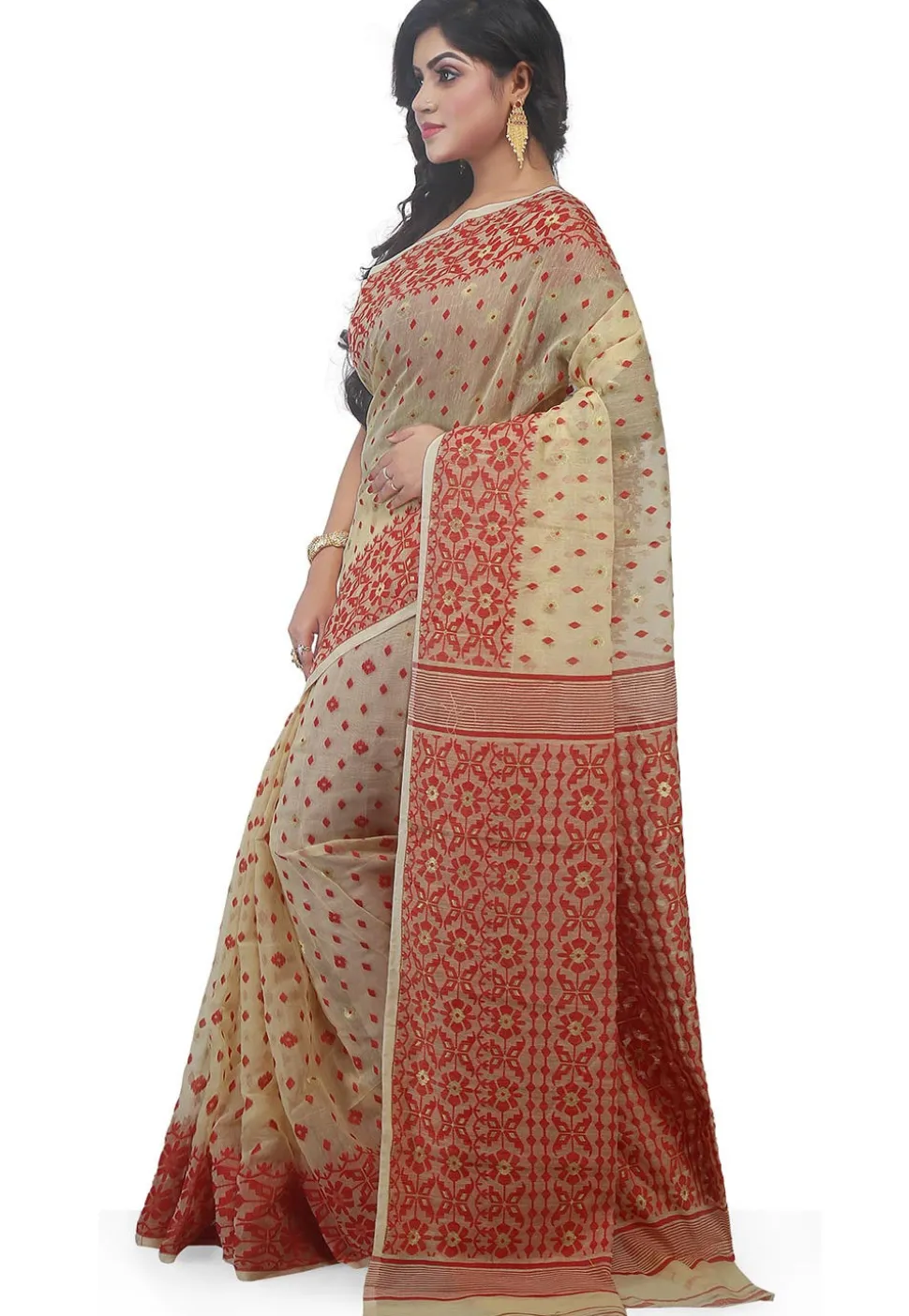 Handloom Cotton Silk Saree in Light Beige