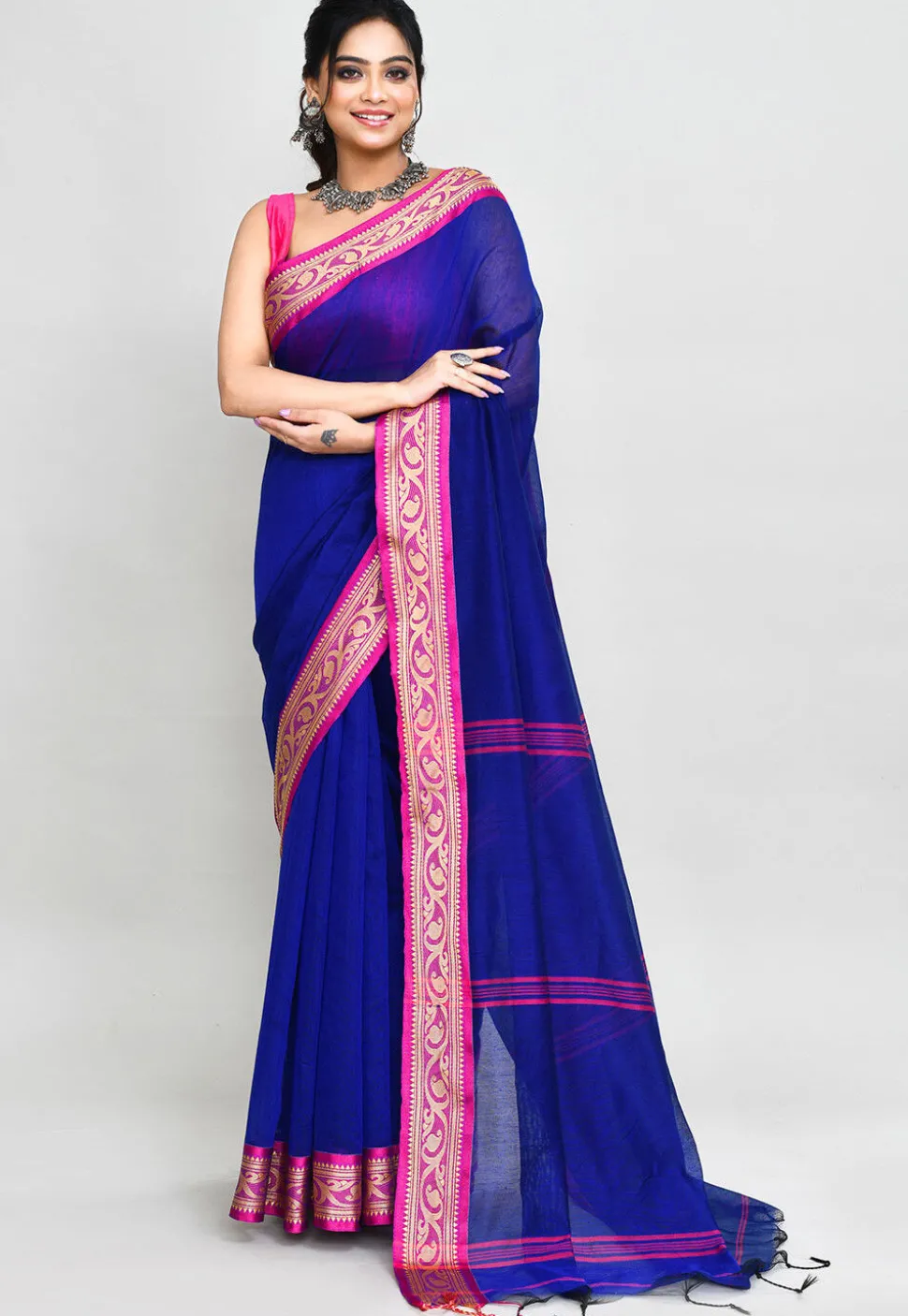 Handloom Cotton Silk Saree in Royal Blue