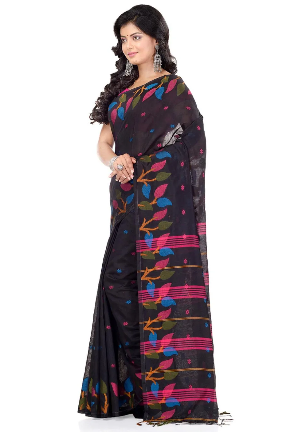 Handloom Cotton Silk Saree in Black