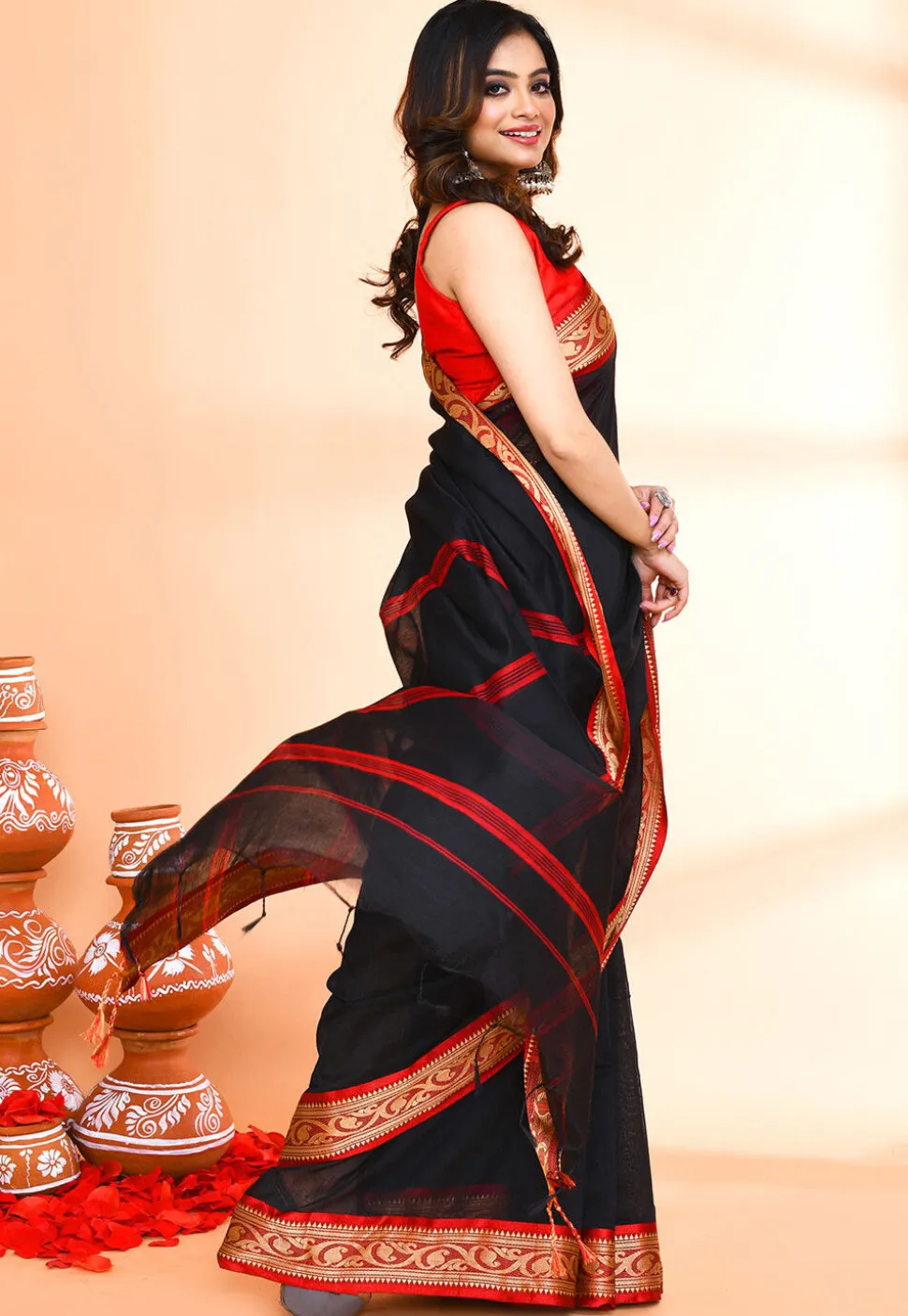 Handloom Cotton Silk Saree in Black