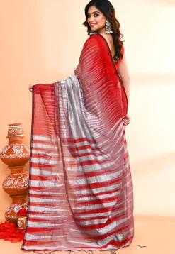 Handloom Cotton Silk Saree in Light Grey