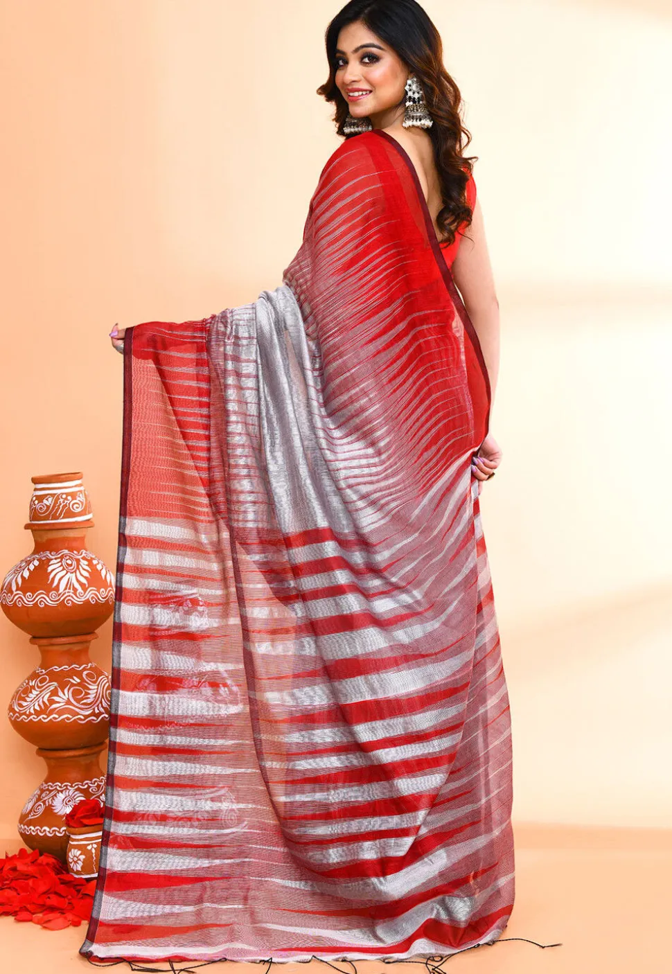 Handloom Cotton Silk Saree in Light Grey