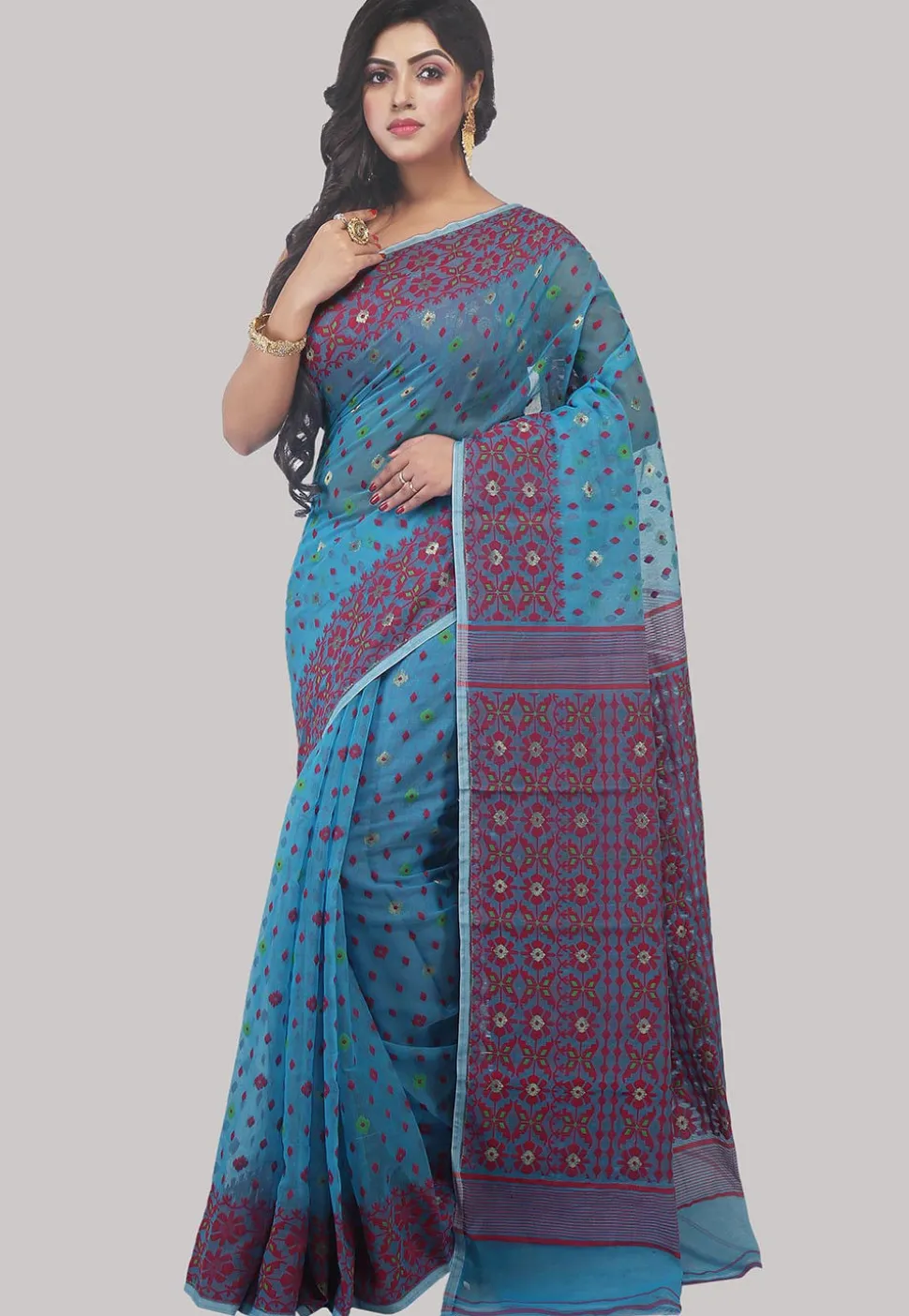 Handloom Cotton Silk Saree in Blue