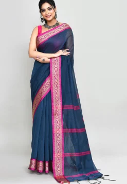 Handloom Cotton Silk Saree in Dark Blue