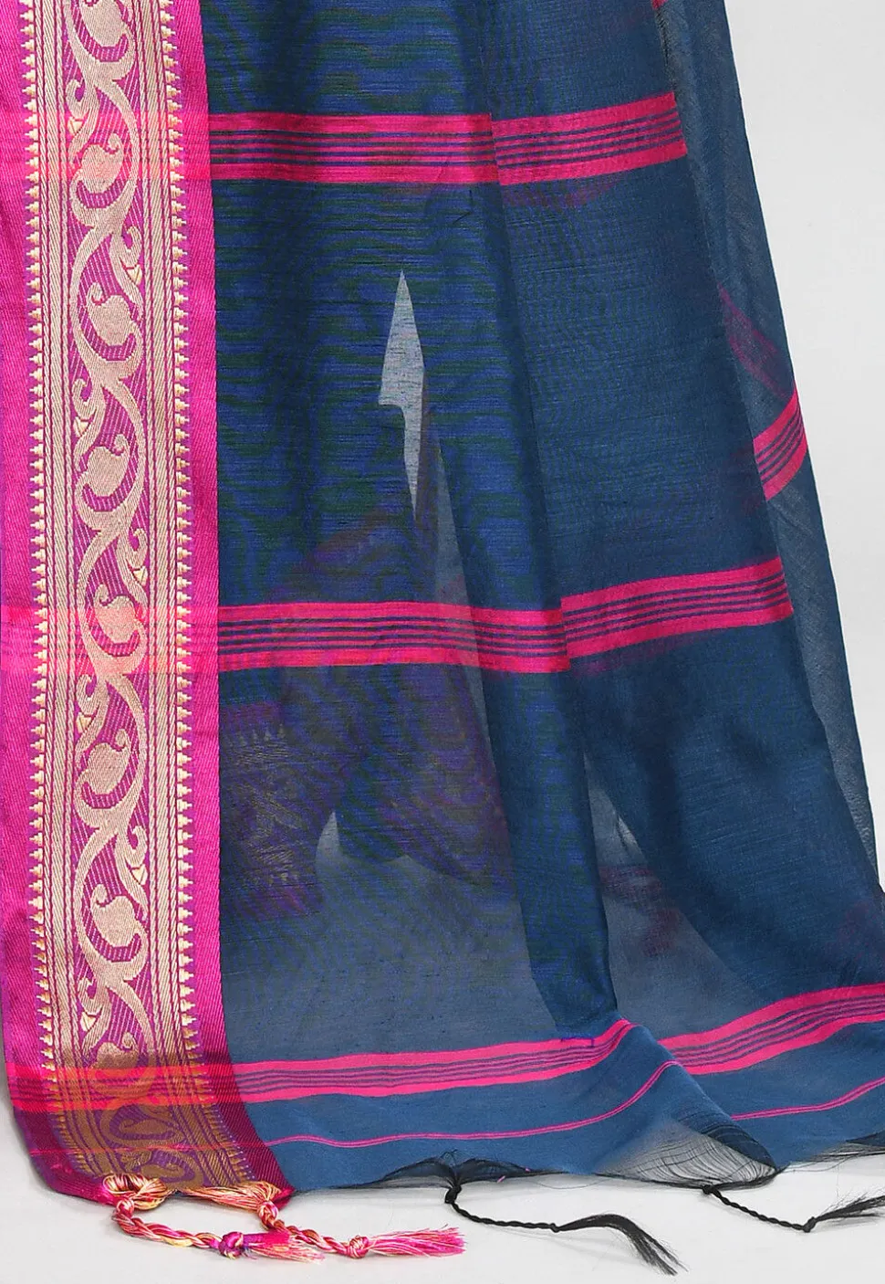 Handloom Cotton Silk Saree in Dark Blue