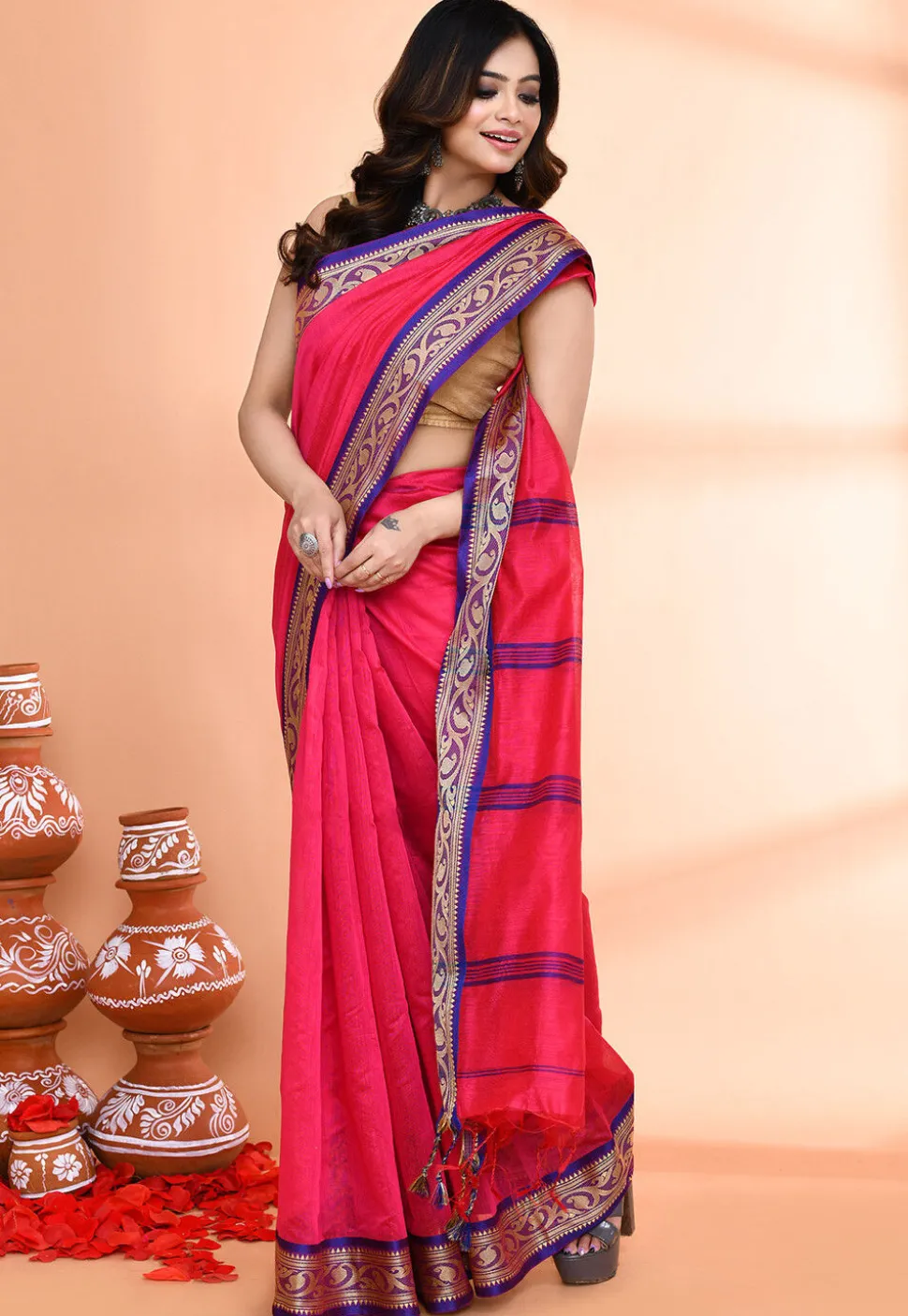 Handloom Cotton Silk Saree in Pink
