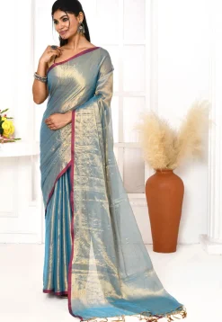 Handloom Cotton Silk Saree in Blue