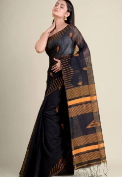 Handloom Cotton Silk Saree in Black