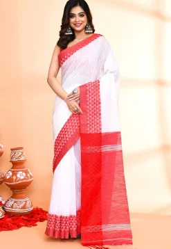 Handloom Cotton Silk Saree in White