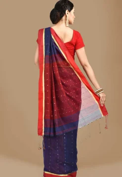 Handloom Cotton Silk Saree in Navy Blue