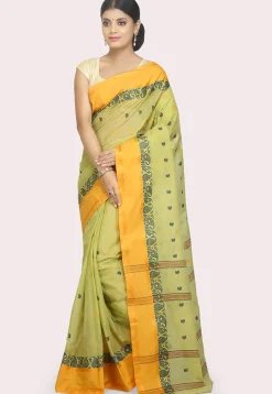 Handloom Cotton Tant Saree in Light Green