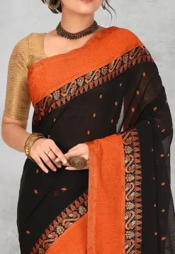 Handloom Cotton Tant Saree in Black
