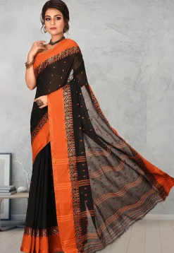 Handloom Cotton Tant Saree in Black