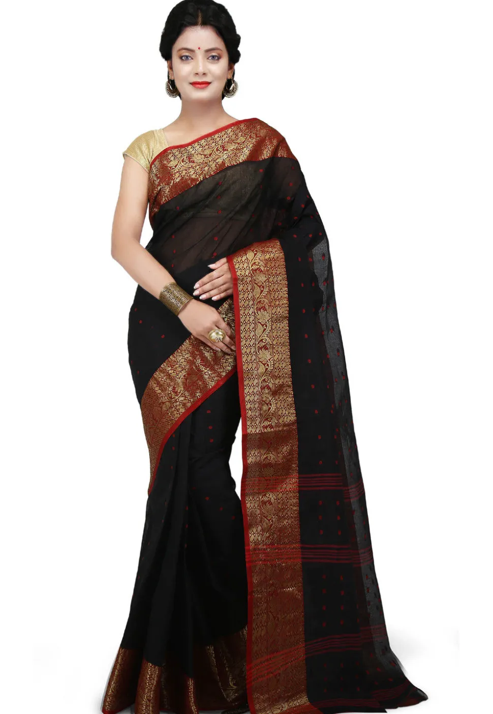 Handloom Cotton Tant Saree in Black