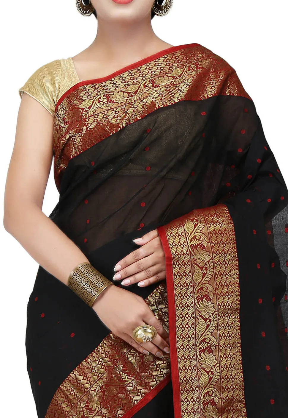 Handloom Cotton Tant Saree in Black