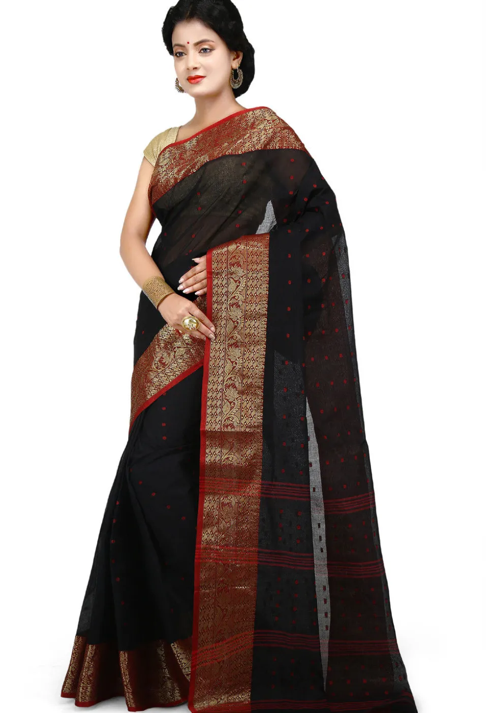 Handloom Cotton Tant Saree in Black